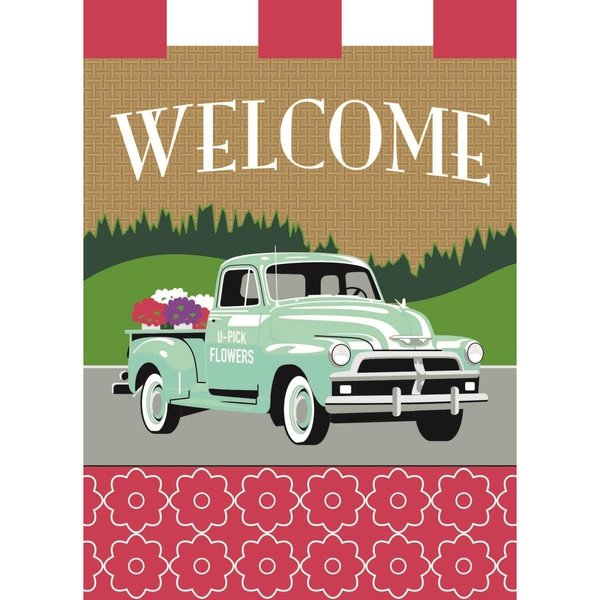 Magnolia Garden Flags 13 x 18 in Vintage Flower Truck Burlap Garden Flag M010027